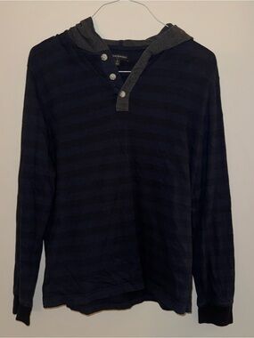 Banana Republic Striped Hooded Henley Shirt - Navy & Charcoal